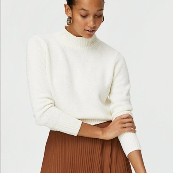 Aritzia Wilfred Corteta Knit Chenille Mock Neck Sweater Cream Size Large - Picture 1 of 10